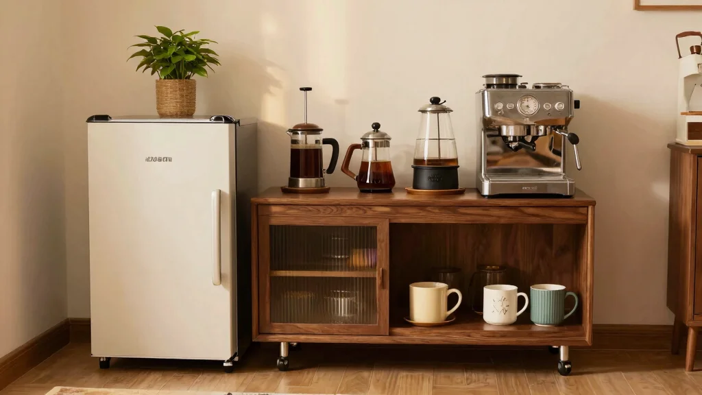 19 Coffee Bar with Mini Fridge Ideas for Convenience