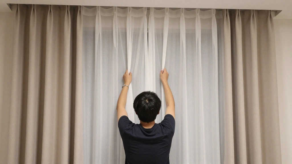 How to Layer Curtains on a Single Rod (No Double Rod Required) - Step 6: Hang the Heavier Curtains 1