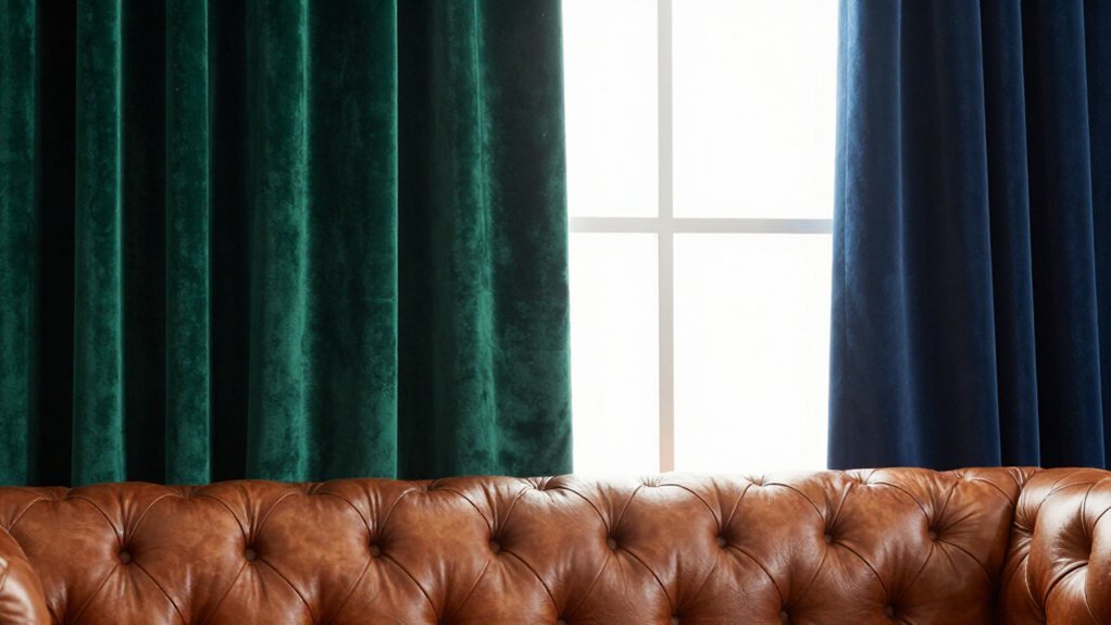 emerald and navy sofa contrast